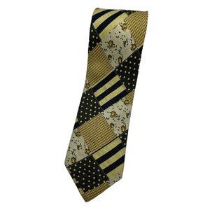 KENZO Men's 100% Silk Necktie LUXURY Tie Navy Beige Geometric Floral W:4" EUC